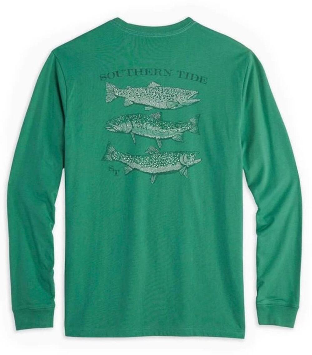 Southern Tide Green Long Sleeve Spotted Trout Tee, Fishing Angler, Large